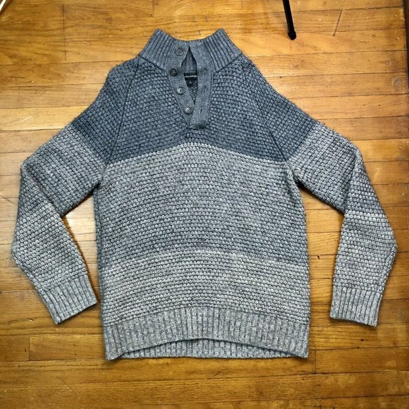 Banana Republic Knit Henley Sweater Cotton Wool Yak Gray Color block Men’s Large - Picture 10 of 10